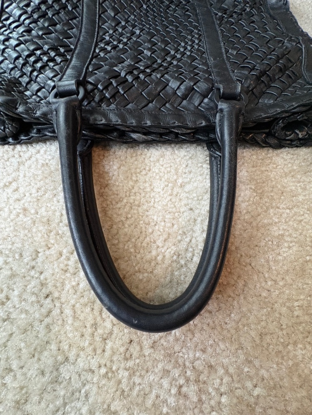 *FIRM PRICE* Falor ITALY Woven Black Leather Tote Handbag - Picture 6 of 15